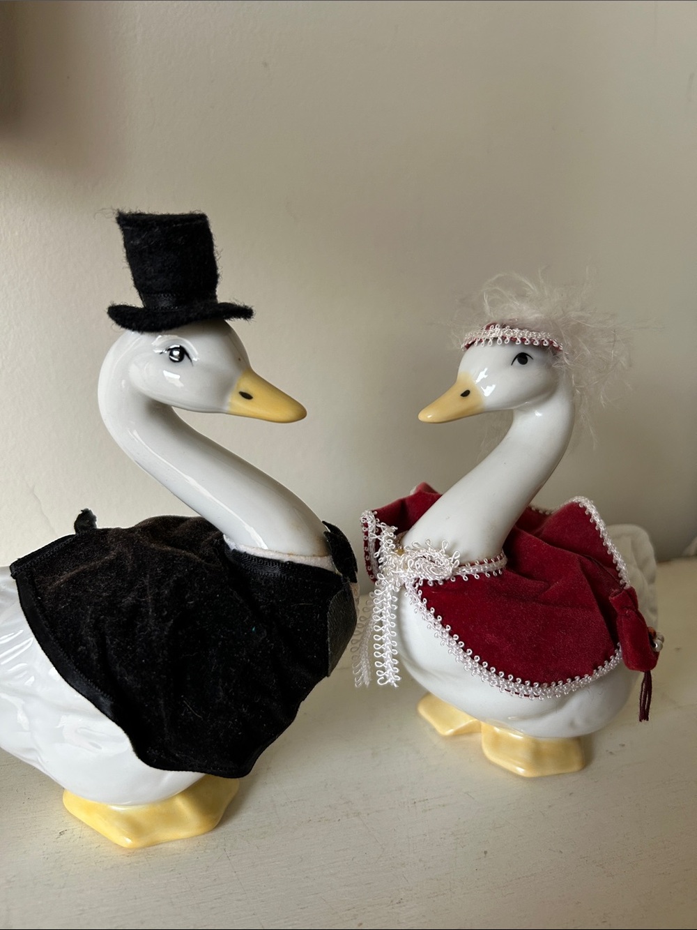 Vintage Russ Berrie Porcelain Goose Bride Groom Lady Margaret Figurine Set